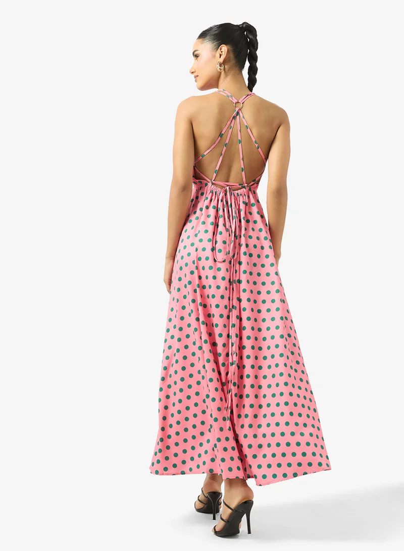 Ginger Halter Neck Polka Dot A Line Dress